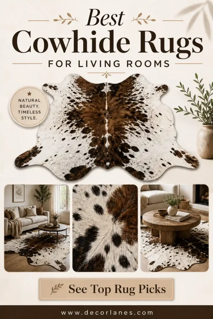 Rustic Cowhide Rug Ideas for Living Room Texture